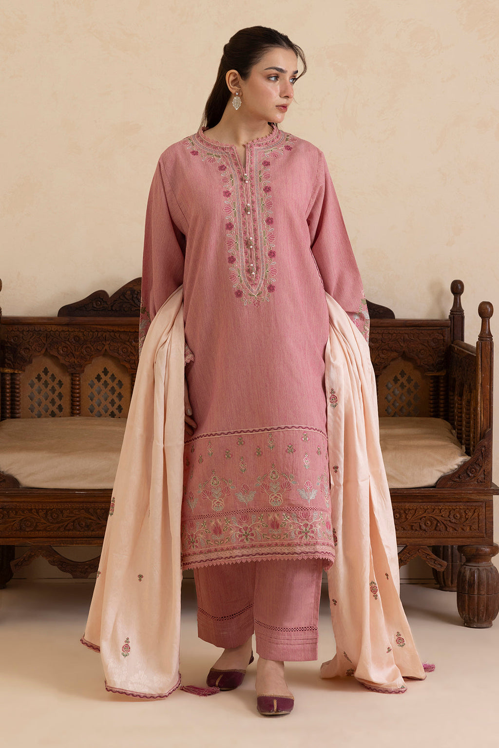 ZELLBURY | Embroidered Kurta Shawl Trouser - 3414
