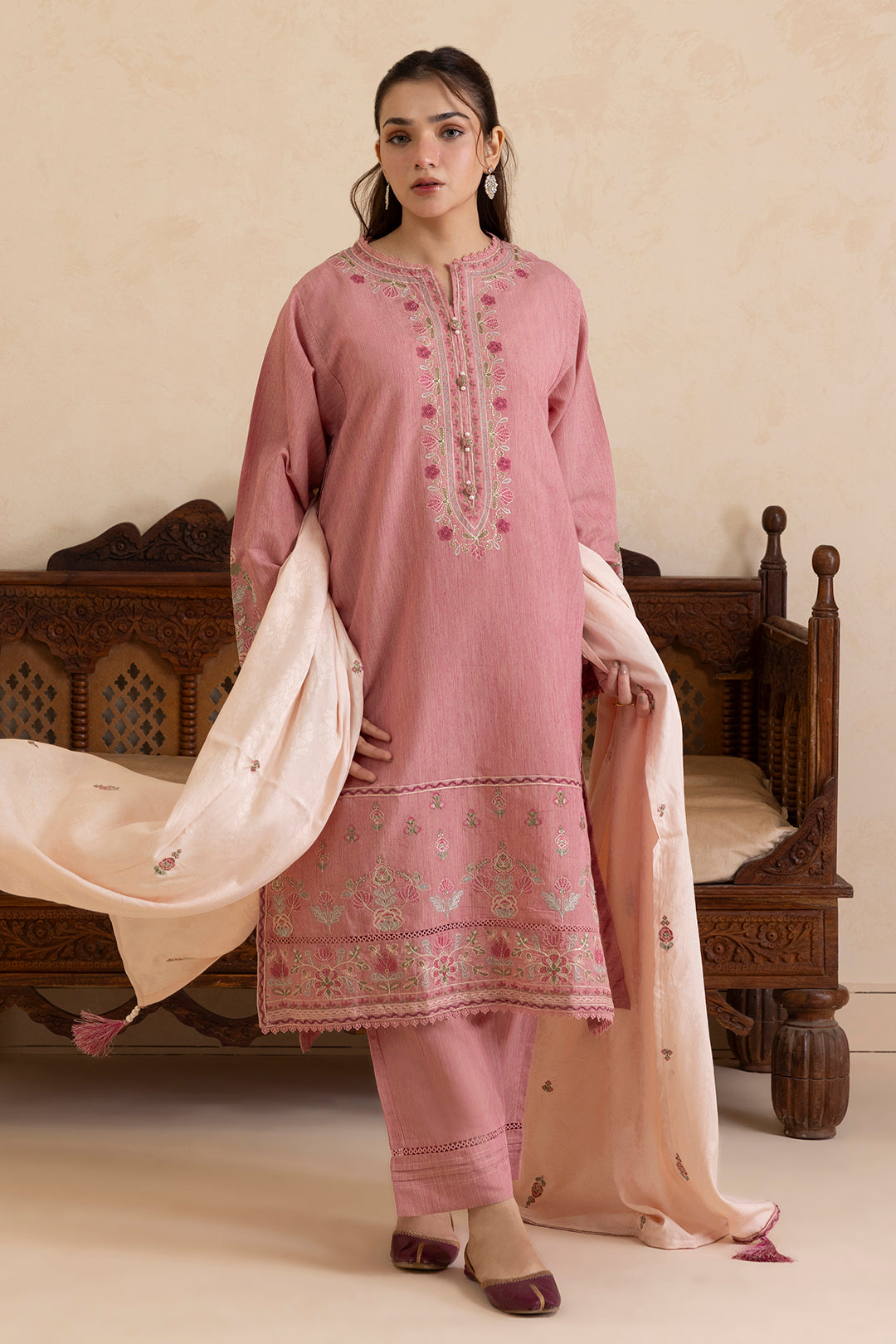 ZELLBURY | Embroidered Kurta Shawl Trouser - 3414