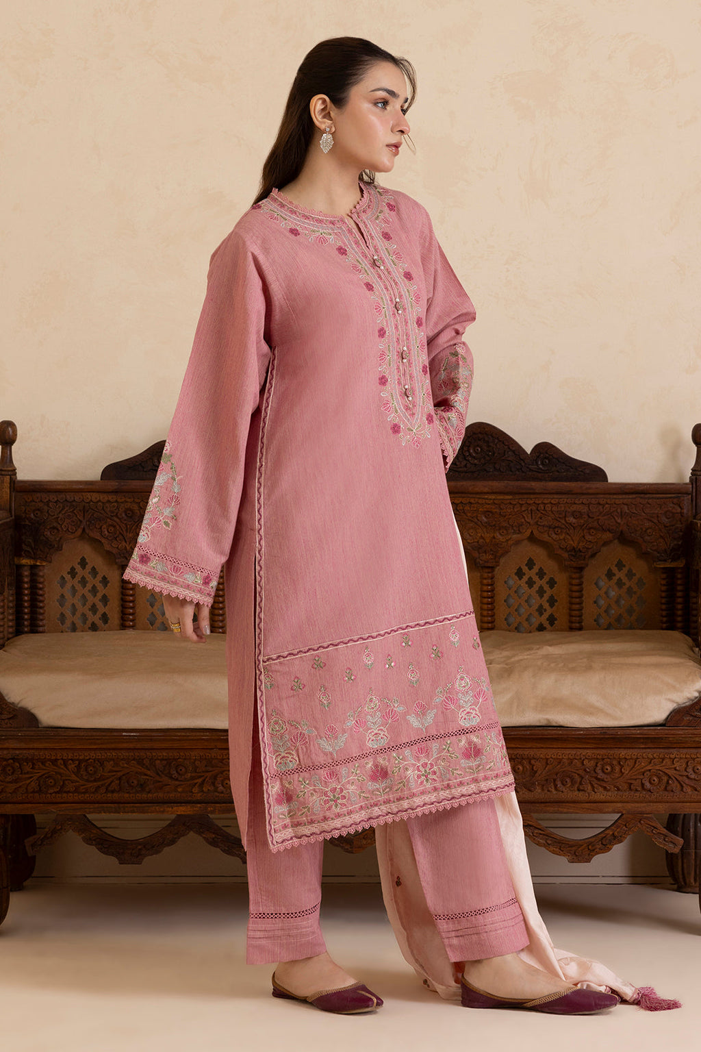 ZELLBURY | Embroidered Kurta Shawl Trouser - 3414