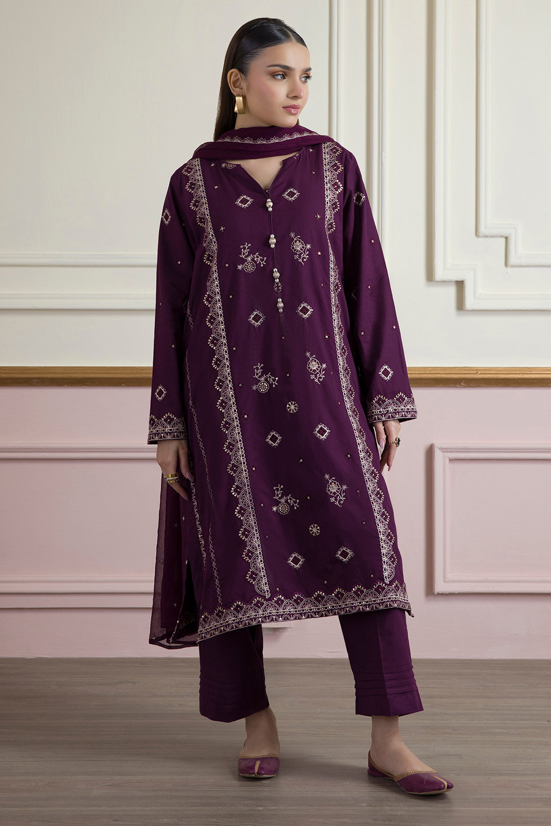 ZELLBURY | Embroidered Kurta Dupatta Trouser - 2607