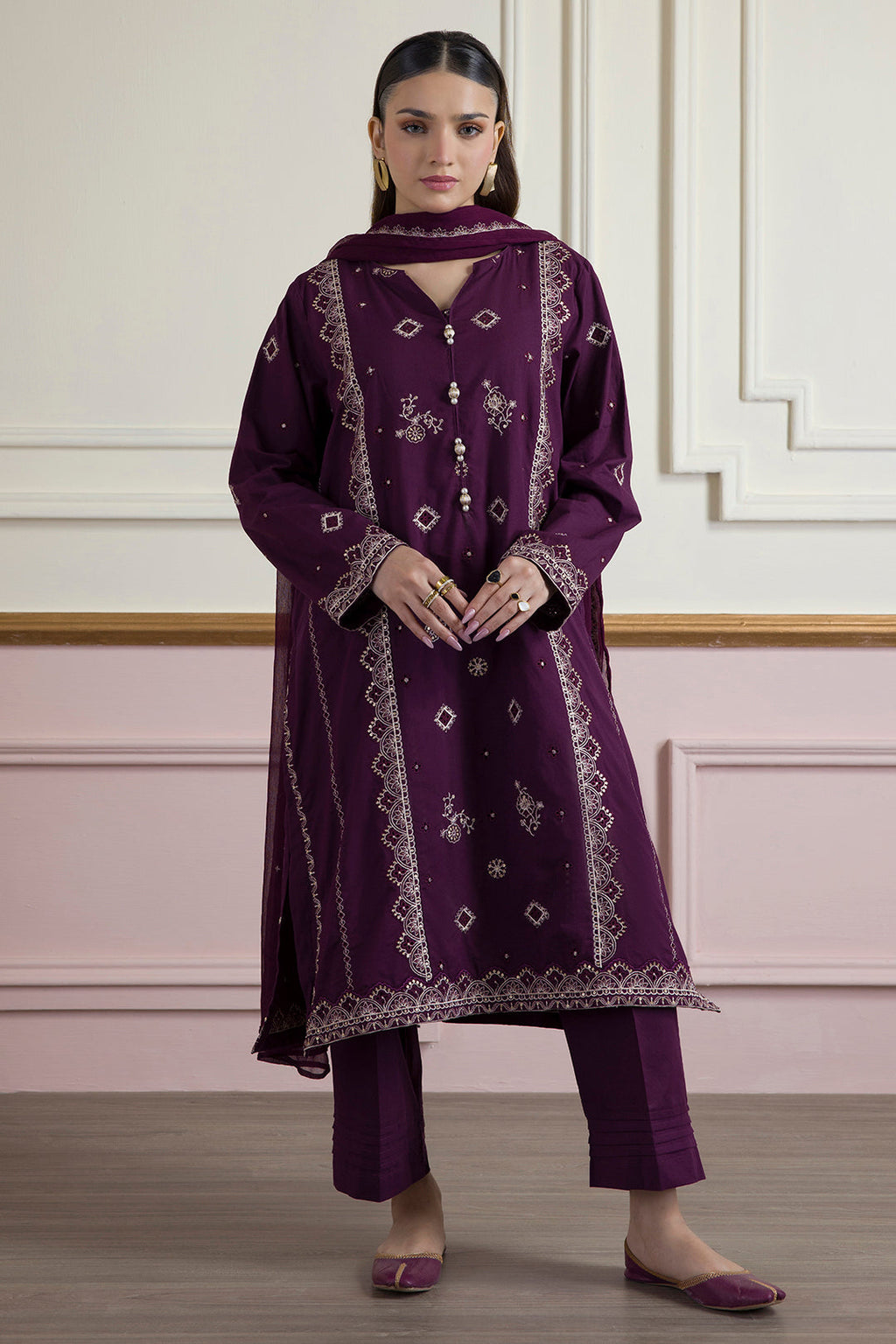 ZELLBURY | Embroidered Kurta Dupatta Trouser - 2607
