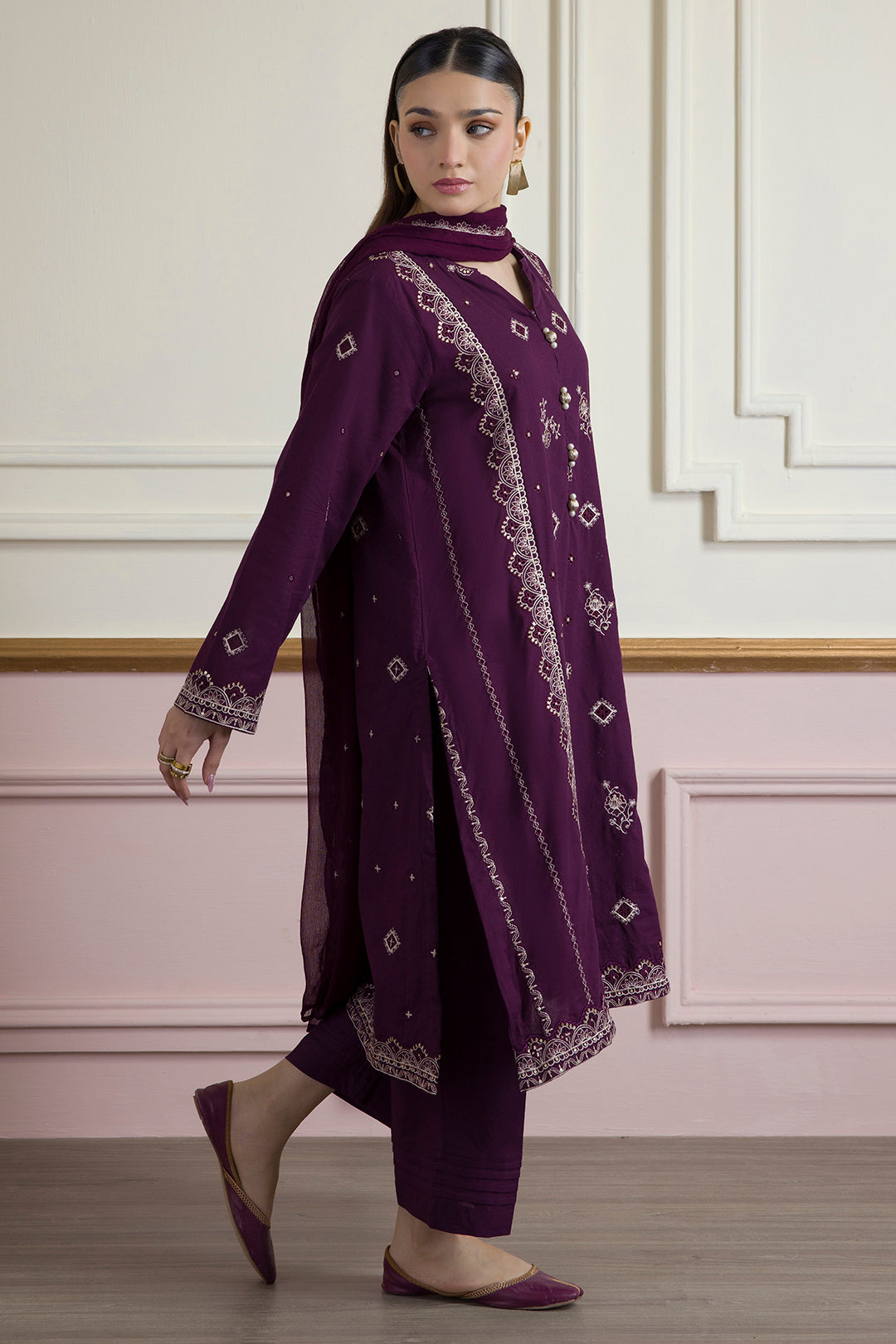ZELLBURY | Embroidered Kurta Dupatta Trouser - 2607