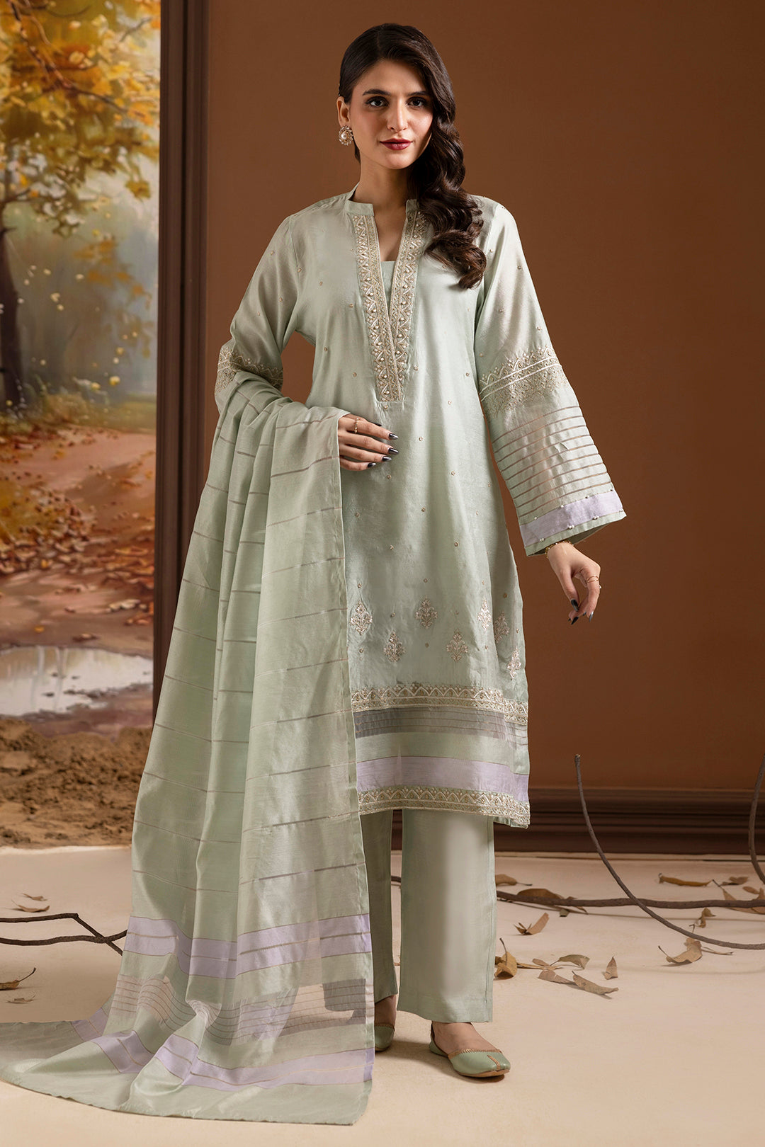 ZELLBURY | Embroidered Kurta Dupatta Trouser - 2505